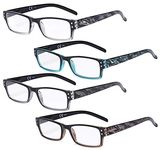 Eyekepper Reading Glasses 4 Pack Fashion Spring Hinge Readers Great Value Quality Glasses Women Reading +0.75