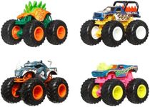 Hot Wheels Monster Trucks, 1:64 Scale Monster Trucks Toy Trucks, Set of 4, Giant Wheels, Favorite Characters and Cool Designs, JGD65