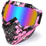 Micnaron Goggle Mask Motorcycle Mask Skull Face Mask Helmet Riding Goggles Glasses with Removable Face Mask for Airsoft Paintball Motor Racing (Dark Pink)