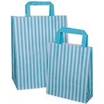 We Can Source It Ltd – Pink Candy Stripe Paper Carrier Bags – SOS Block Bottom Kraft Paper Bags with Tape Handles – Biodegradable and Eco-Friendly – For Takeaway – 26cm x 12cm x 35cm – 50 Piece