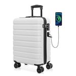 Carry on Luggage AnyZip PC ABS Hardside Luggage with 4 Universal Wheels TSA Lock Suitcase 20 Inch USB (White)