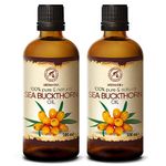 Sea Buckthorn Fruit Oil set 2 * 100ml - 200 ml 100% Pure & Natural - Cold Pressed - Unrefined - Hippophae Rhamnoides Oil - Best for Hair - Face - Body - for Beauty – Relaxation for Skin