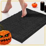 LuxUrux Black Bathroom Rug Non-Slip AS-SEEN-ON-TV Bath Mat, 24'' x 17'', Machine-Washable, Water Absorbent, Soft Microfibers, Chenille Plush Bath Rugs, Black