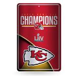 Rico Industries NFL Kansas City Chiefs Super Bowl LIV Champions Large Embossed Metal Sign, 11 x 17-inches