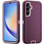 Noyabox for Samsung Galaxy A35 Case, Protective Heavy Duty 3-Layer Shockproof Hard Cover Tough Rugged Dust/Drop Proof Full Body Durable Anti-Fingerprint with Port Protection, Purple and Pink