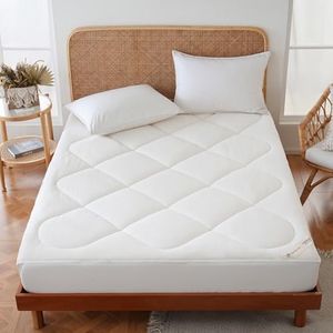YOUR MOON Natural Wool Mattress Pad King – 500GSM Australian Wool Mattress Topper, Quilted Fitted Mattress Bed Cover with 16" Deep Pocket, Hypoallergenic Cotton Cover (White)