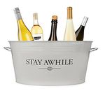 Twine Stay Awhile White Painted Galvanized Ice Bucket and Metal Tub, Wine Bottle, Beer Bottle Bucket, 13.5 x 23 x 9.25 Inches, 6.3-Gallon Capacity