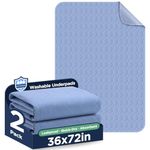 Washable Bed Pads 36" x 72" - 2 Pack, Blue, Waterproof Bed Pads for Incontinence, Bed Wetting Pads for Bed, Sofa, Floor, Resuable Underpads for Adults, Seniors, Pet