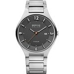 BERING Men Analog Solar Collection Watch with Titan Strap and Sapphire Crystal 14440-777, Silver/Grey, 40 mm