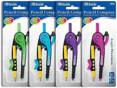 BAZIC Products Geometry Math Compass w/Scale-Arm & HB Wood Pencil, Inch Centimeter, Mathematical Art Drafting Drawing Tool for Student, Assorted Color, 24-Pack