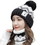 SYGA Women Hat & Scarf for Adult Winter Cap Wool Neck Scarf Beanie Hat for Winter Above 15 Year - Black