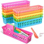 Juvale 12-Pack Pencil Holder Trays and Organization Baskets - Plastic Caddy for Desk and Elementary Teacher Supplies for Classroom Decoration (Rainbow)