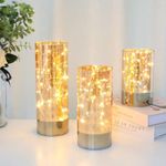 VERVENIX Set of 3 LED Glass Flameless Candles with Built-in Fairy String Lights | Battery Operated Pillar Lights for Diwali, Wedding, Home Decor & Festive Decoration (Transparent)
