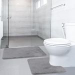 SOANNY Non-Slip Bath Mat Set of 2, Luxury Thick Microfiber Shaggy Bathroom Rugs, 50 X 80 CM Soft Plush Shower Mat & 50 X 50 Toilet Pedestal Carpet, Machine Washable, Absorbent, Grey