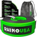 Rhino USA Recovery Tow Strap 7.6 cm x 9.1 m Lab Tested 13,600kg Break Strength - Heavy Duty Offroad Straps with Reinforced Ends for Peace of Mind - Emergency 4x4 Off Road Towing Rope - Black