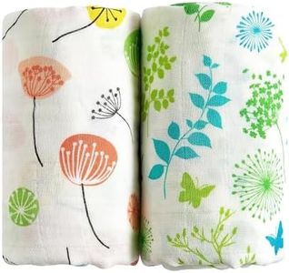 Margaux & May Organic Muslin Swaddle Blankets 2 Pack - 100% Organic, Large 47x47 Inches, Breathable Baby Blankets, Pink Dandelion and Green Meadow - Newborn Essentials Must Haves