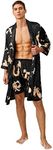 SOLY HUX Men's Long Sleeve Silk Sleepwear Satin Kimono Robe with Shorts Pajamas Set, Black, Large