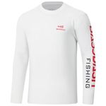 BASSDASH Men’s UPF 50+ Sun Protection Long Sleeve Shirts Quick Dry Performance SPF UV Shirt for Outdoors Fishing Hiking FS31M, White/Red Logo, X-Large