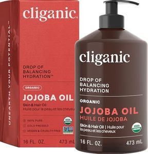 Cliganic USDA Organic Jojoba Oil 16oz with Pump, 100% Pure | Bulk, Moisturizing Oil for Face, Hair, Skin & Nails | Natural Cold Pressed Hexane Free