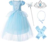 JerrisApparel Girls Princess Costume Puff Sleeve Fancy Birthday Party Dress up (3T, Blue with Accessories)