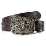 SENDEFN Western Cowboy Belt for Men Women Longhorn Bull Buckle Belt Floral Engraved Embossed Pattern Belts 1.5" Wide for Jeans