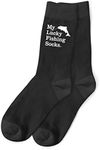 D Design Invent Print! Lucky Fishing Gift Socks Men’s Black Funny Fishing Fish Angling Quote Size 6-11 (Black)