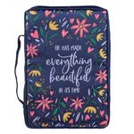 Christian Art Gifts Men/Women's Bible Cover Everything Beautiful Ecclesiastes 3:11, Blue Floral Canvas, Medium