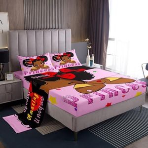 Erosebridal Kawaii Black Girls Twin Sheets Cute Princess Bed Set for Girls, Rainbow Stars Bed Sheets Set Girly Pastel Pink Sheet Set, American African Girl Bedding Set
