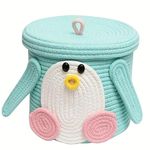 JK Enterprises Woven Cotton Rope Round Jute Basket Bin Storage Organizer With Lid for Home, Kitchen, Baby, Laundry Hamper, Toys, Clothes (Aqua, 10+10) , 25 x 20 x 5 cm