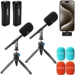 Movo Wireless Mini UC-Duo USB-C Wireless Microphone for iPhone 15/16/Android/PC/Macbook Podcast Equipment Bundle with WMX-HM Handle/Desktop Mic Stand for Podcasting, Interviews, and Content Creation