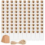 Kingrol 100 Pack 10ml Glass Bottles with Cork Stoppers, Mini Bottle with Personalized Label Tags and String for Arts Crafts Projects, Decoration, Party Favors