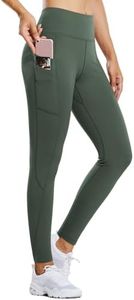 BALEAF Thermal Leggings for Women Fleece Lined Waterproof Winter Hiking Pants Warm Tights Cold Weather Running Gear Army Green XS