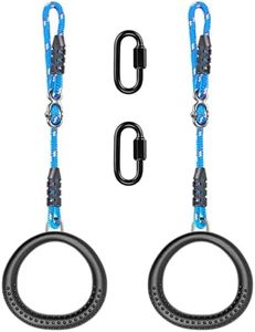 SELEWARE Lot de 2 anneaux de gymnastique, anneaux d'exercice olympiques antidérapants noirs avec cordes réglables de 1,1 m, anneaux de fitness pour entraînement à la maison, salle de sport