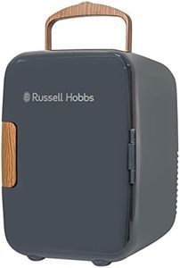 Russell Hobbs RH4CLR1001SCG 4L/6 Can Mini Portable Cooler & Warmer for Drinks, Cosmetics/Makeup/Skincare, AC/DC Power, Scandi Style, Grey & Wood Effect, For Bedroom, Home, Caravan, Car