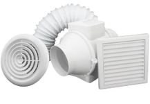 VENTS 4 inch Inline Bathroom Extractor Fan Kit Silent Timed Universal Loft Ventilation System for 100 mm Flexible Duct Shower Circular Ceiling Diffuser White Plastic Louvre, KIT-VU-TT-100-T-DPR