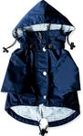Ellie Dog Wear Yellow, Red, or Blue Zip Up Dog Raincoat with Reflective Buttons, Pockets, Rain/Water Resistant, Adjustable Drawstring, Removable Hoodie - XS to XXL Available - Stylish Dog Raincoats (XS, Navy)