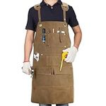 UPROZIL Work Apron with 12 Tool Pockets, Woodworking Apron with Thick Canvas Fabric, Shoulder Pads, Cross Back Strap Carpenters Apron Tool Apron Workshop Woodwork Gifts for Men Women