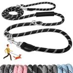 SlowTon Hands Free Dog Leash, 10FT Adjustable Dog Training Leash 1/2 Inch Nylon Heavy Duty Lead No Pull for Large Medium Dogs, Tangle Free Reflective Waist Leash for Dog Walking Running (Dark Black)