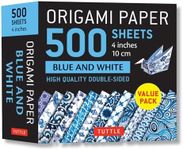 Origami Paper 500 sheets Blue and White 4" (10 cm): High-Quality Double-Sided Origami Sheets Printed with 12 Different Designs