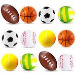 POTWPOT Soft Foam Sponge Sports Balls, 12 Pieces Sponge Balls Squeeze Stress Balls Football Basketball Tennis Baseball Rugby and Volleyball for Kids