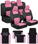 BDK PolyPro Pink Car Seat Covers Full Set with 4-Piece Car Floor Mats - Two-Tone Seat Covers for Cars with Carpet, Interior Covers for Auto Truck Van SUV