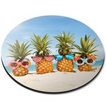 Pineapples on Beach Family - Flexible Round 5mm Rubber Mouse Mat Pad Office Home Novelty Printed Desk Accessory 16726