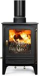 Mazona Warwick Multi Wood & Fuel Fireplace - 5kW | Freestanding Steel Wood Burner & Smokeless Fuel Burning Stove Heater with Airwash System | Eco Emissions, DERFA Approved | Matte Black