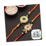 CraftVatika Rakhi for Brother Set of 2 with Fridge Magnet Gift Floral Kundan Rakhi for Bhaiya Bhai Boy Raksha Bandhan Designer Rakhi Meenakari Rakhi, Rakhi with Fridge Magnet Gift