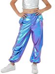 LOLANTA Metallic Jeggings Girls Baggy Cargo Pants Versatile Pants for Music Festivals or Parties (Blue&Purple, 12-14)