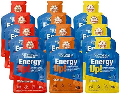 VICTORY ENDURANCE PACK 12x40g Energy Up Gel sin Cafeína - 4 x 3 sabores (Naranja, Sandía, Limón). Energía rápida. Alto en Carbohidratos (ratio 2:1:1). Con Extra de Sodio. Fácil de tomar. Sin Gluten.