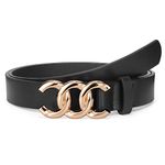 LEACOOLKEY Women Belts for Jeans Dresses Ladies Waist Belts Black Faux Leather Belt with Gold Buckle(Black,Fit Pant Size 31”-36")