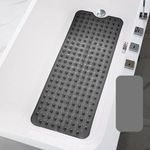 ZENO Bath Mat Non Slip Anti Mould 100x40cm - Extra Large Shower Mats with Suction Cups and Drain Holes, Rubber Bathtub Mat for Bathroom, Machine Washable (Grey)