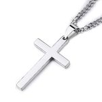 USEEDOVIA Cross Necklace for Men, 316L Stainless Steel Mens Necklace with Cross Pendant, Silver Link Chain (55+5cm) Christmas Religious Birthday Gifts for Him Boys