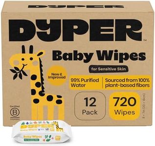 DYPER - 99% Water Based Baby Wipes 100% Made from Plant-Based* & Skin-Friendly Ingredients for Sensitive Skin, Fragrance & Plastic-Free - Unscented, Pack of 12 (720 Count)